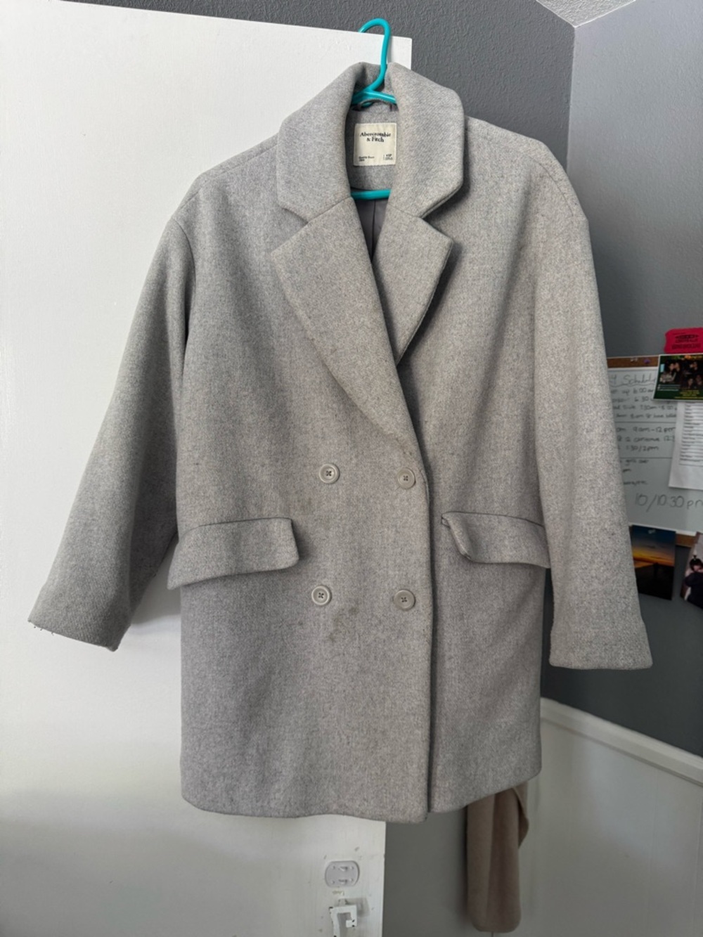 Abercrombie & Fitch Light Oversized Gray Double-Breasted Pea Coat
